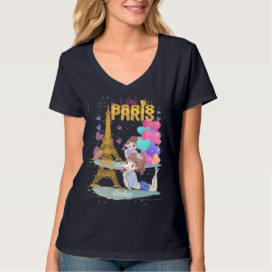 Gold I Love Paris Eiffel Tower         T-Shirt