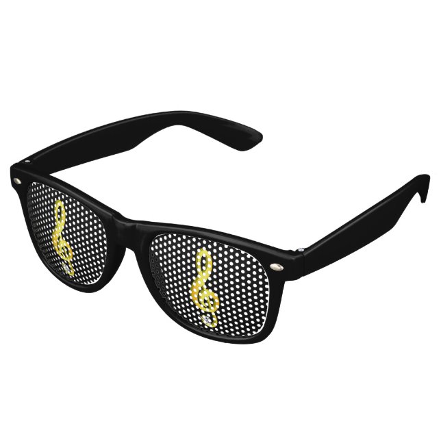 Gold Icon of a Musical Note G-Clef Retro Sunglasses (Angled)