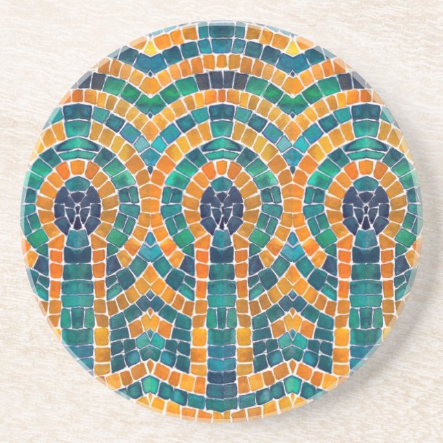 GOLD ICONS MOSAIC Round Sandstone Coaster (Front)