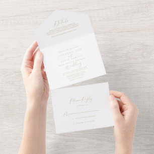 Gold Idyllic Stylish Calligraphy Wedding All In One Invitation