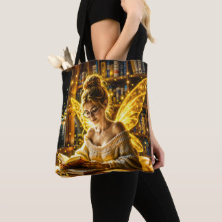 Gold illuminated elegant teen fairy golden art tote bag
