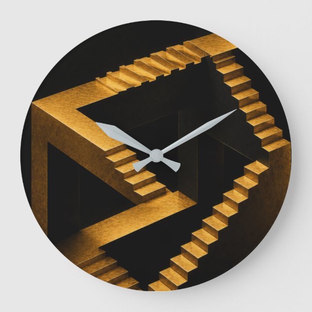 Gold Impossible Stairs Optical Illusion Clock (Front)