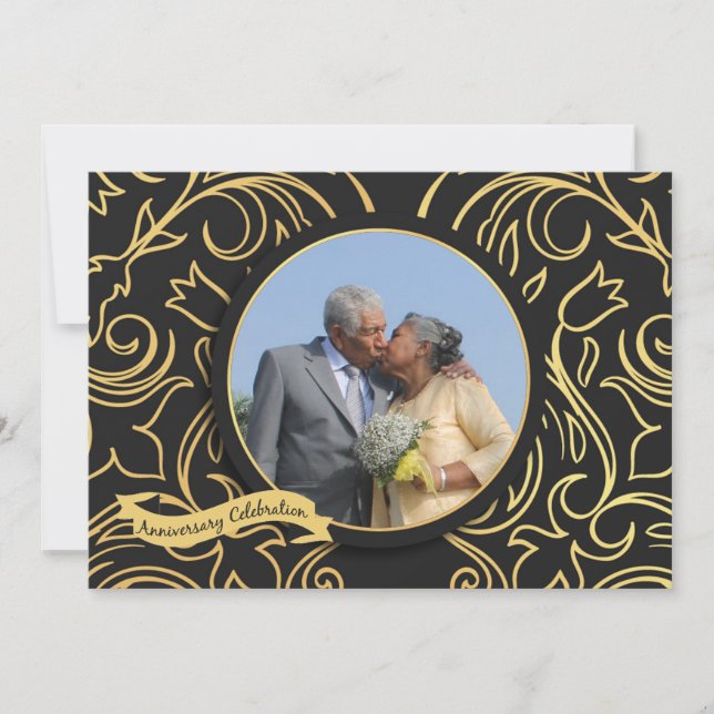 Gold Impression Photo Anniversary Invitation (Front)