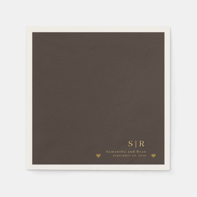 Gold in Deep Brown Minimalist Paper Napkin (Front)