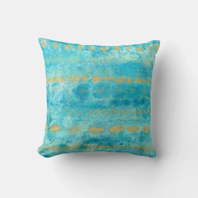 Gold in Deep Turquoise watercolor art Cushion (Front)