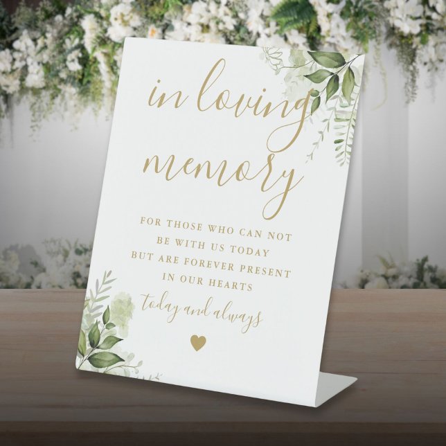 Gold In Loving Memory Memorial Greenery Wedding Pedestal Sign (Gold In Loving Memory Memorial Greenery Wedding Pedestal Sign)