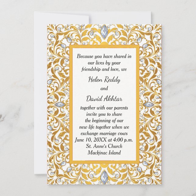 Gold Indian Hindu Wedding Invitation (Front)