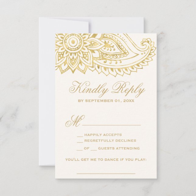 Gold Indian Paisley Song Request RSVP Card (Front)