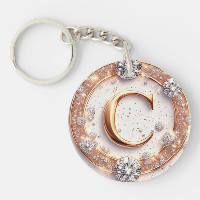 Gold Initial C Wedding Gift For Her Key Ring (Front)