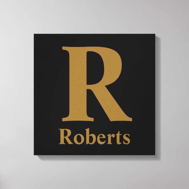 Gold Initial/First/Family Name On Black Canvas Print (Front)