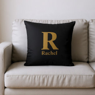 Gold Initial/First/Family Name On Black Cushion