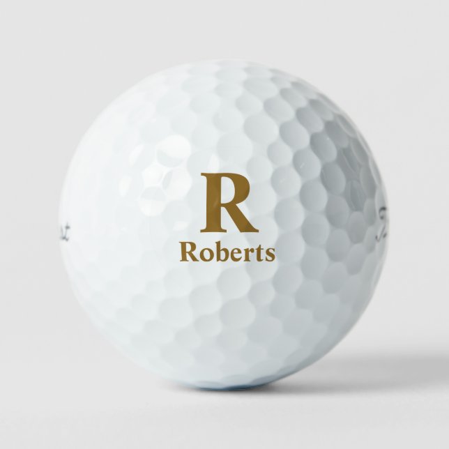 Gold Initial/First/Family Name On Black Golf Balls (Front)