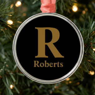 Gold Initial/First/Family Name On Black Metal Tree Decoration