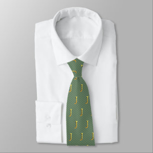 'Gold' Initial J: Monogram on Green Stripe Tie
