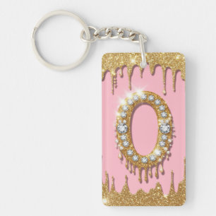 Gold Initial Letter O Diamond Pink Gift For Girl Key Ring