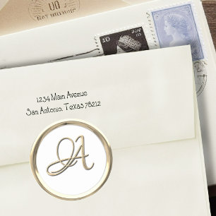 Gold Initial Monogram A Script Any Colour Classic Round Sticker