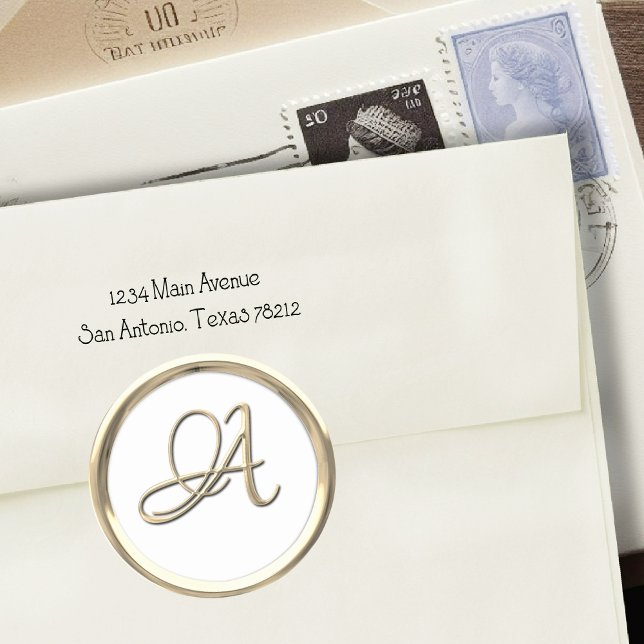 Gold Initial Monogram A Script Any Colour Classic Round Sticker (Creator Uploaded)