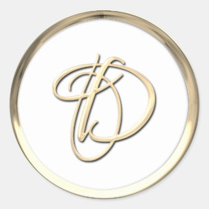Gold Initial Monogram D Script Classic Round Sticker