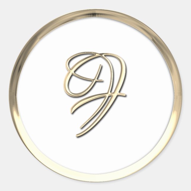 Gold Initial Monogram F Script Any Colour Classic Round Sticker (Front)