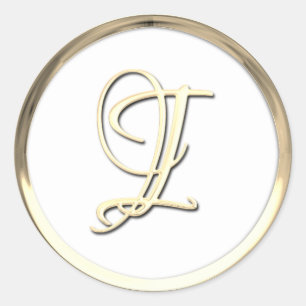 Gold Initial Monogram I Script Any Colour Classic Round Sticker
