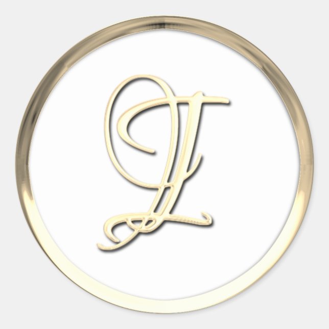 Gold Initial Monogram I Script Any Colour Classic Round Sticker (Front)