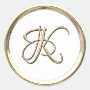 Gold Initial Monogram K Script Any Colour Classic Round Sticker
