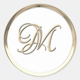 Gold Initial Monogram M Script Any Colour Classic Round Sticker