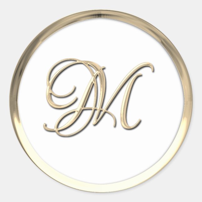 Gold Initial Monogram M Script Any Colour Classic Round Sticker (Front)