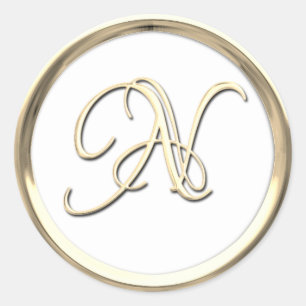 Gold Initial Monogram N Script Any Colour Classic Round Sticker