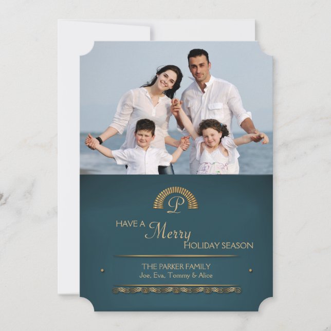 Gold Initial Photo Holiday Card (Front)