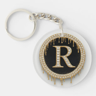 Gold Initial R Black Keepsake Key Ring