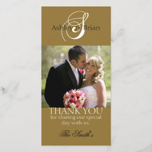 Gold Initial Wedding Thank Photo Cards