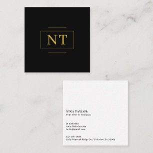 Gold Initials Border Monogram Minimalist Black Square Business Card