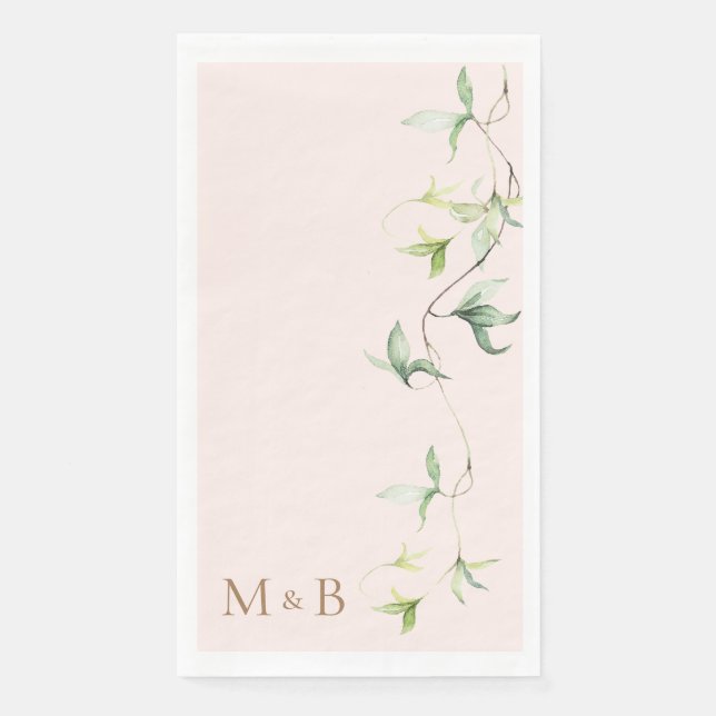 Gold Initials Foliage Blush Elegant Wedding  Napkin (Front)