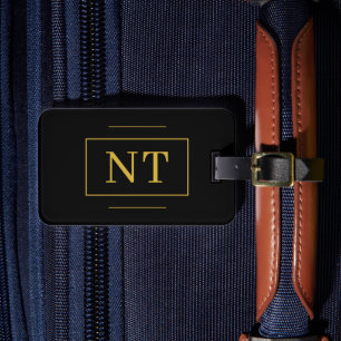 Gold Initials Monogram Black Luggage Tag