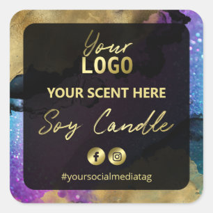 Gold Ink Purple Blue Glitter Soy Candle Labels