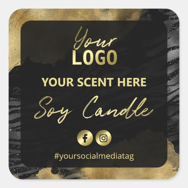 Gold Ink Zebra Print Soy Candle Labels (Front)