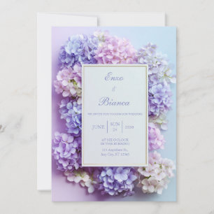 Gold Inset Lavender Hydrangea Frame Wedding Invitation