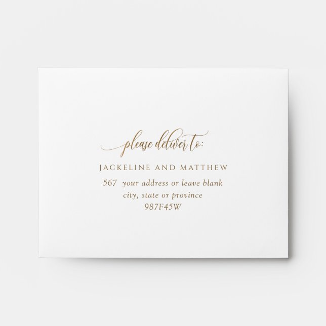 Gold inside White RSVP Elegant Addressed Envelope (Front)