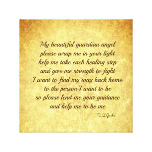Gold inspirational Angel recovery poem art Canvas Print