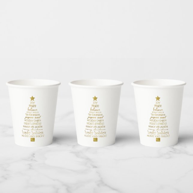 Gold Inspirational Christmas Tree Peace Joy Paper Cups (Multi)