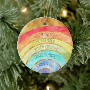 Gold Inspirational Quotes Rainbow personalized Ceramic Tree Decoration