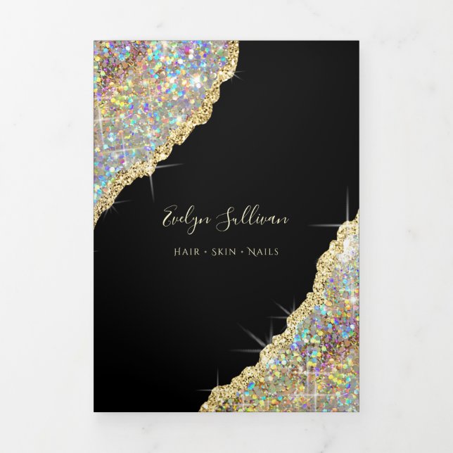 Gold iridescent glitter trifold brochure (Cover)