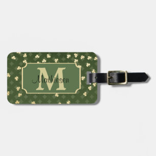 Gold Irish Shamrock Pattern Monogram Luggage Tag