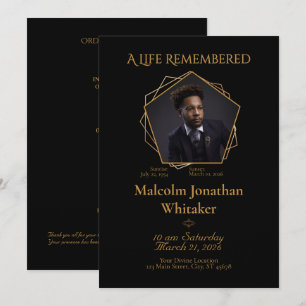 Gold-ish Tone Black Funeral Program Invitation