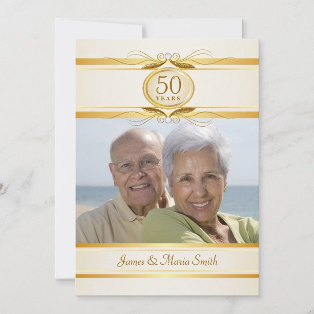 Gold & Ivory 50th Anniversary Party Invitations (Front)