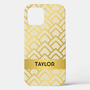 Gold Ivory Art Deco Geometric Pattern Personalise iPhone 12 Case