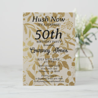 Gold Ivory Botanical 50th Birthday Invitation