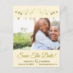 Gold & Ivory Cream Wedding Save the Date Photo Announcement Postcard