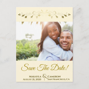 Gold & Ivory Cream Wedding Save the Date Photo Announcement Postcard